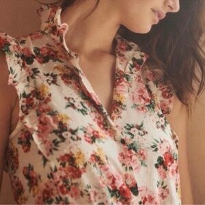 Sezane Multicolor Floral Ruffle Blouse